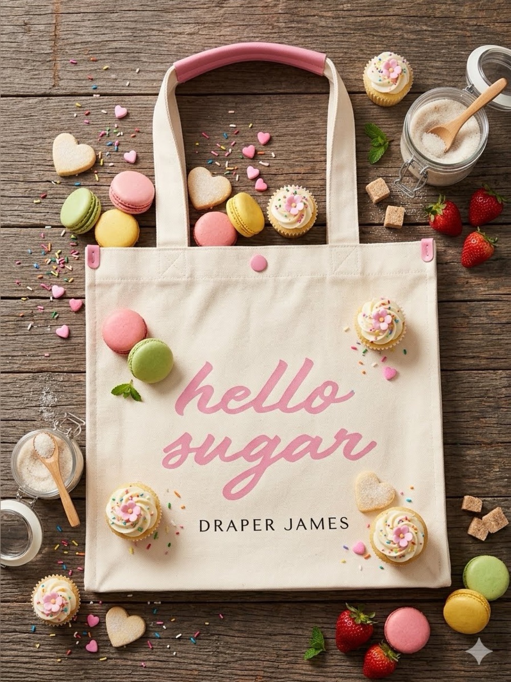 🥰🩷🩷 NWOT Draper James "Hello Sugar" Canvas Tote Bag So Cute 🥰 🩷🩷